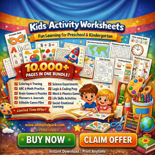 10,000+ Activity Worksheets: Preschool Kindergarten Learning Bundle